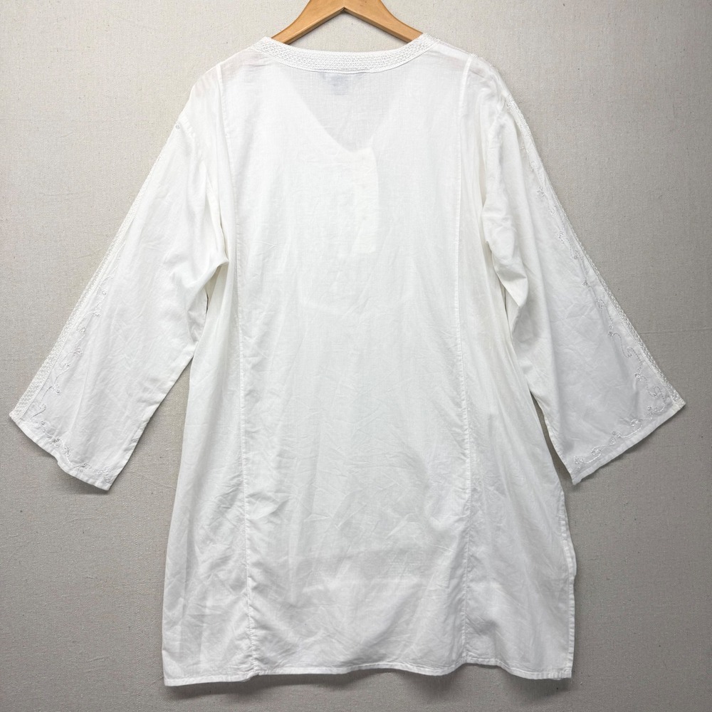 Double Decker White Cotton Embroidered Sequin Tunic Top Plus Size Boho V-Neck - Picture 6 of 14